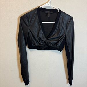 BCBGMaxAzria Black Faux Leather Crop Top